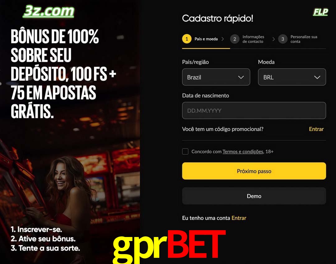 gprbet registro oficial cassino online Brasil com bônus de depósito e free spins